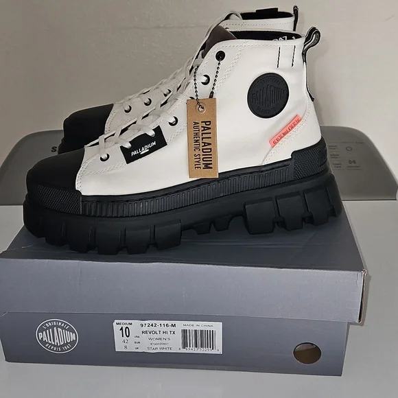 Palladium Revolt Hi TX Star White Platform Shoes, NEW! Size 10 - Picture 2 of 16